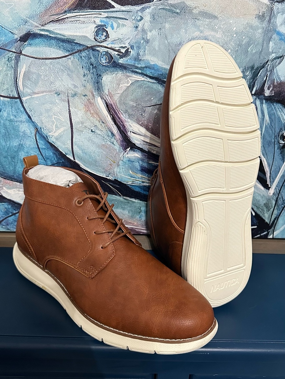 Nautica Men’s Brown Lace-Up Chukka Boots with White Sole